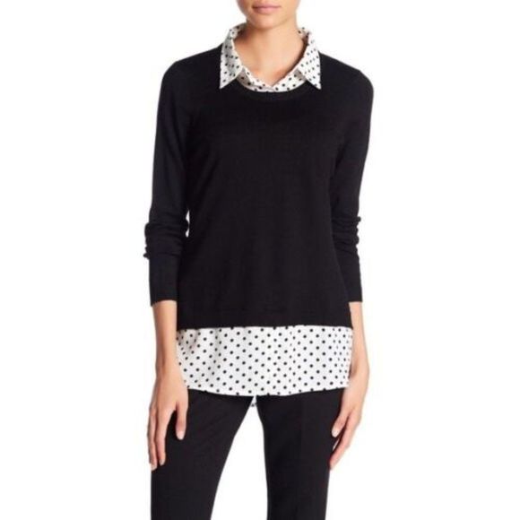 Adrianna Papell | Sweaters | Adrianna Papell Polka Dot Black And White Long  Sleeve Sweater Shirt Size S | Poshmark